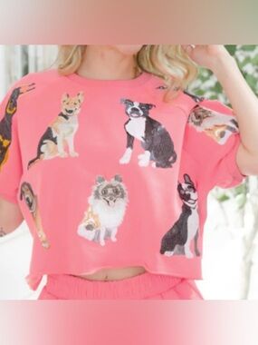 Queen of Sparkles all over dog sequin embroidered cropped sweatshirt top